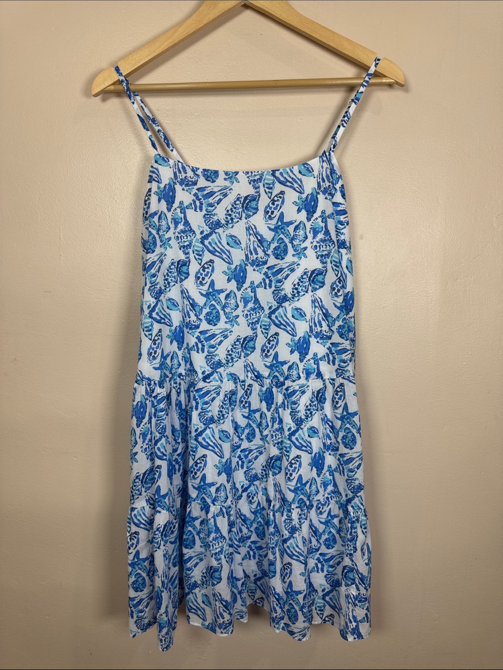 Lilly Pulitzer Womens Shell-Print Mini Dress M Blue Beach Vacation Coastal